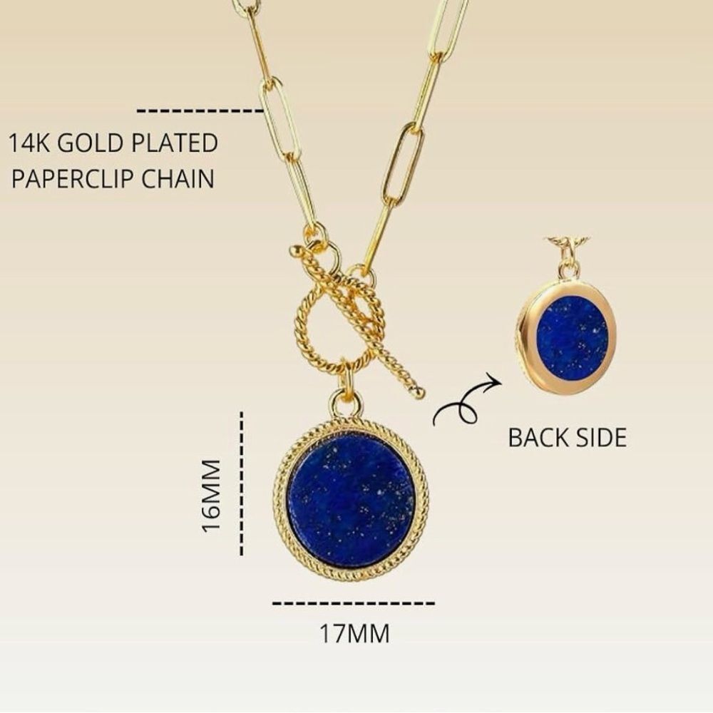 NEW 14k Gold Plated Lapis Lazuli Paperclip chain Necklace - Picture 3 of 3